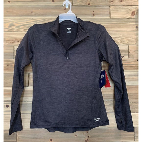 REEBOK ALL AROUND HALF ZIP Black Slim Fit Pullover Athletic Jacket Women's Sz L - Picture 2 of 11